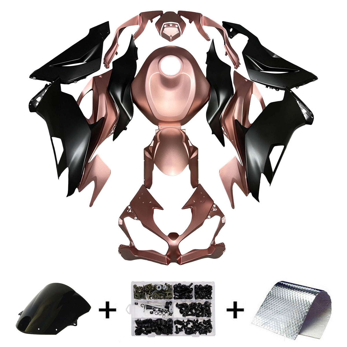 Amotopart 2019-2023 Kawasaki ZX6R Rose Gold Black Fairing Kit