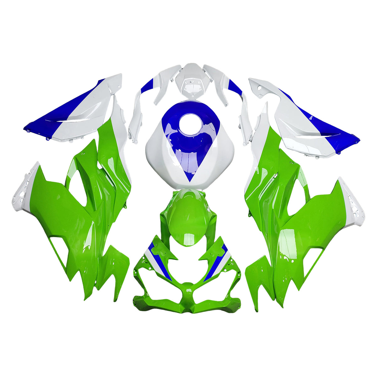 Amotopart 2019-2023 Kawasaki ZX6R Green White Blue Fairing Kit