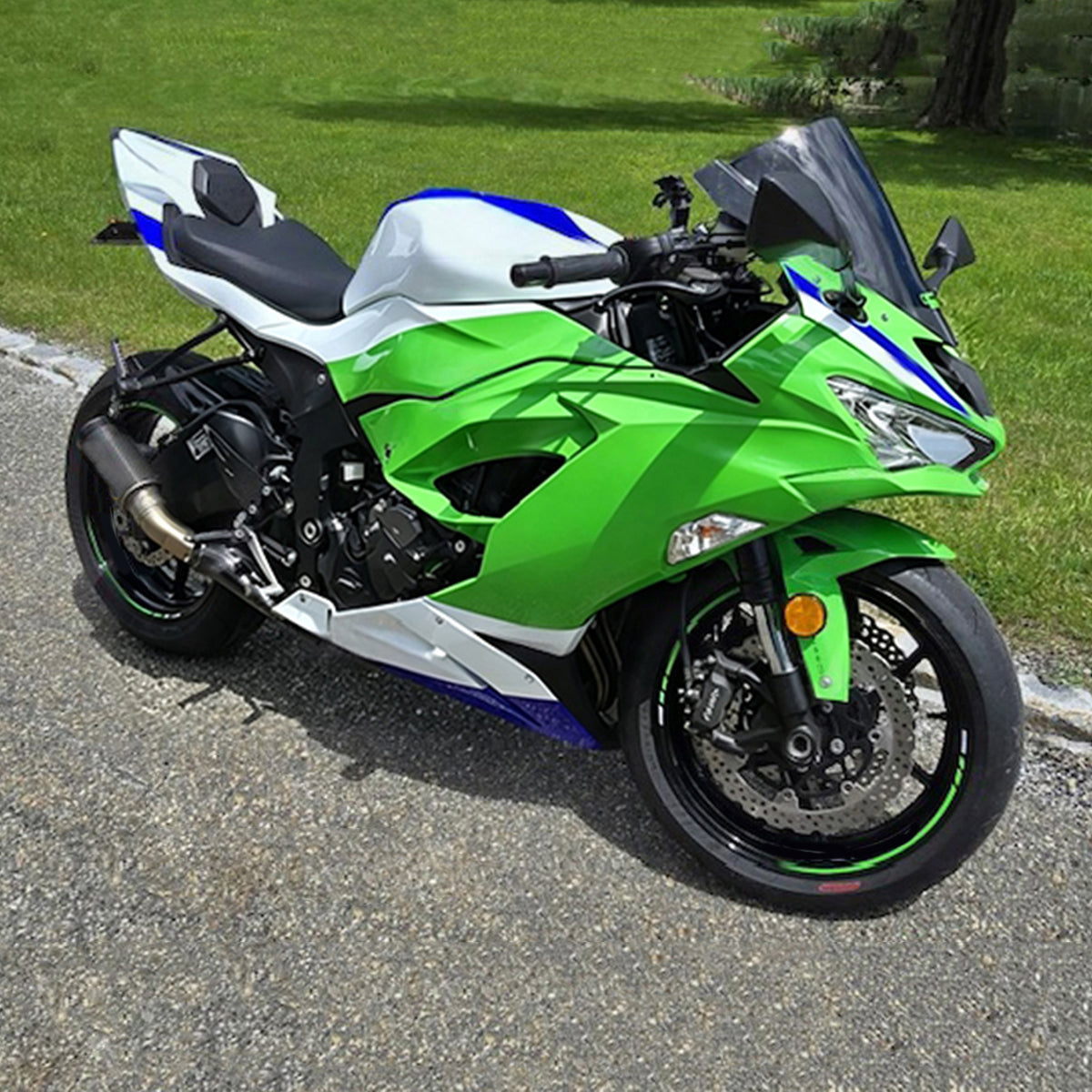 Amotopart 2019-2023 Kawasaki ZX6R Green White Blue Fairing Kit