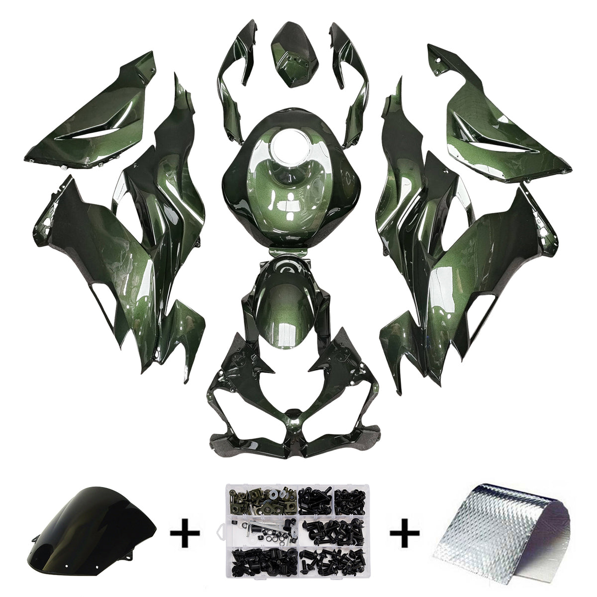 Amotopart 2019-2023 Kawasaki ZX6R Green Black Fairing Kit
