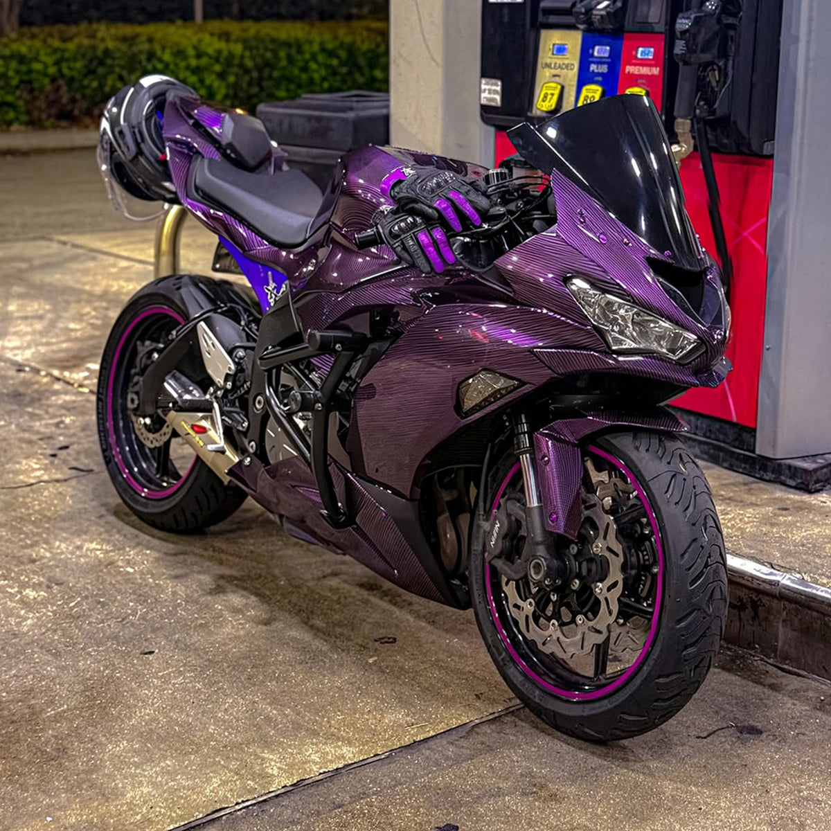 Amotopart 2019-2023 Kawasaki ZX6R パープルブラック カーボンファイバーパターン フェアリングキット