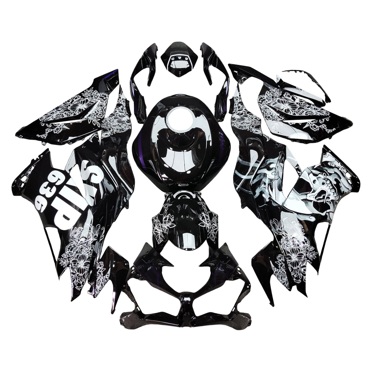 Amotopart 2019-2023 Kawasaki ZX6R Black White Fairing Kit