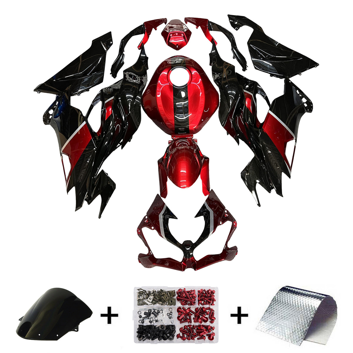 Amotopart 2019–2023 Kawasaki ZX6R Rot Schwarz Verkleidungsset