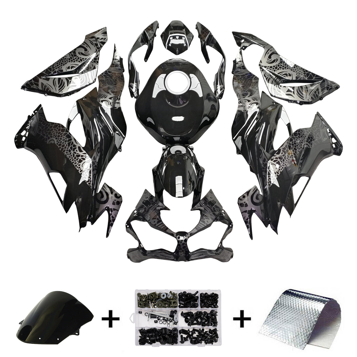 Amotopart 2019–2023 Kawasaki ZX6R Schwarz-weißes Verkleidungsset