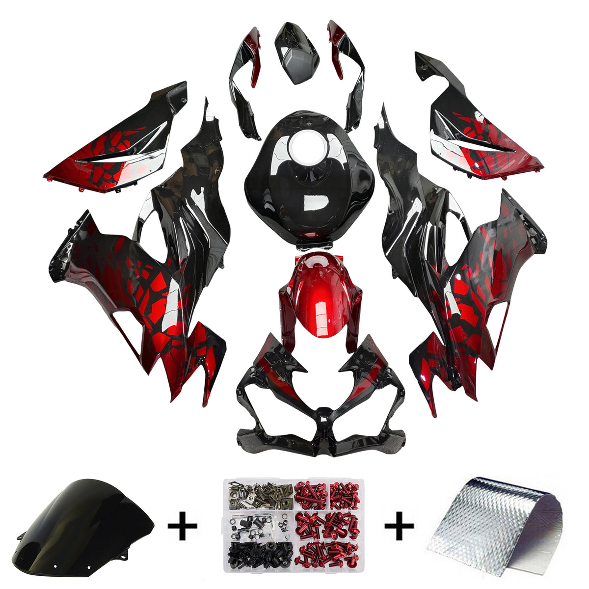 Amotopart 2019-2023 Kawasaki ZX6R Black Red Fairing Kit