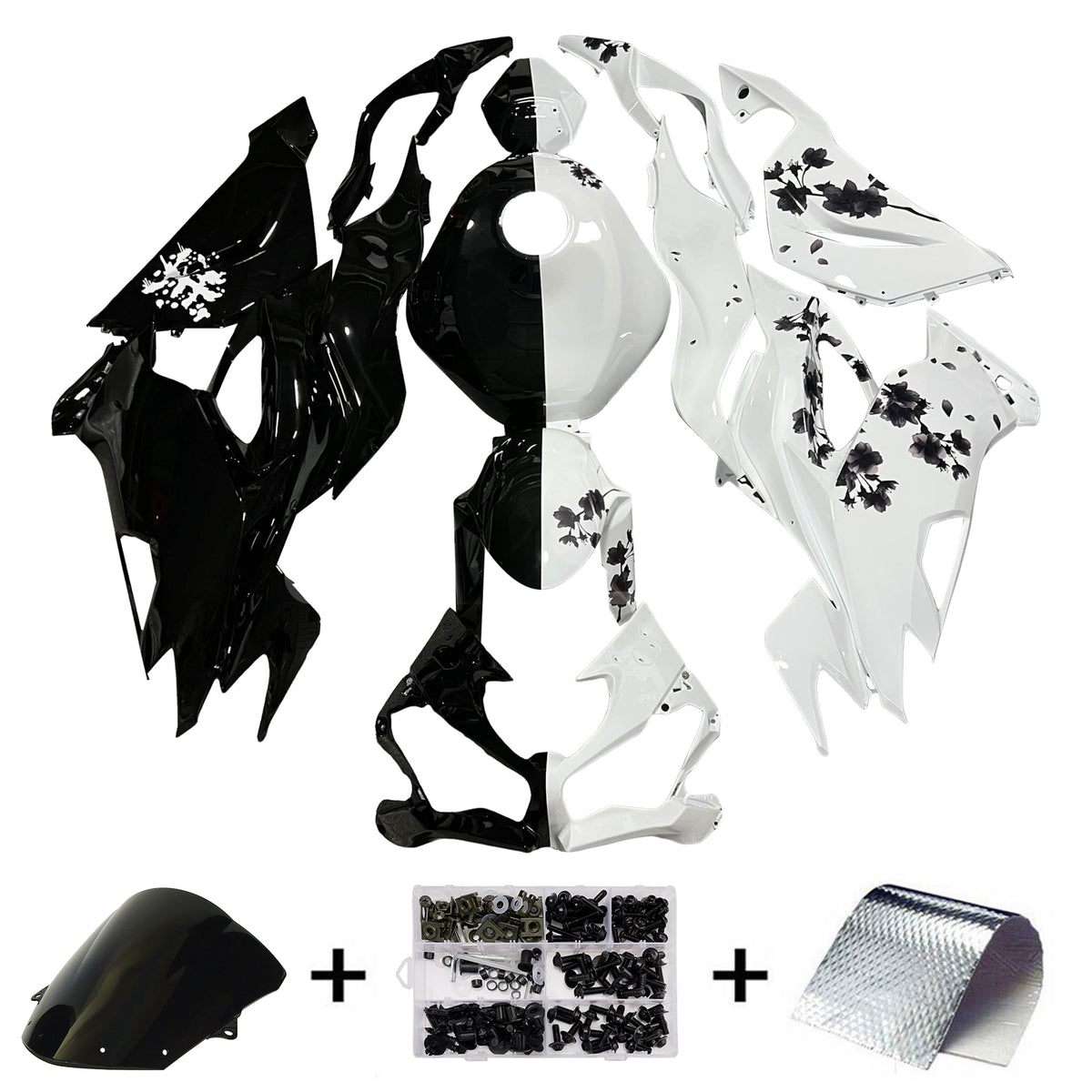 Amotopart 2019-2023 Kawasaki ZX6R White Black Fairing Kit