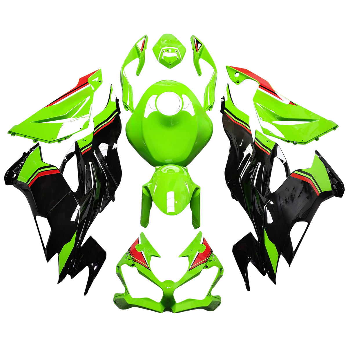 Amotopart 2019-2023 Kawasaki ZX6R Green Black Red Fairing Kit
