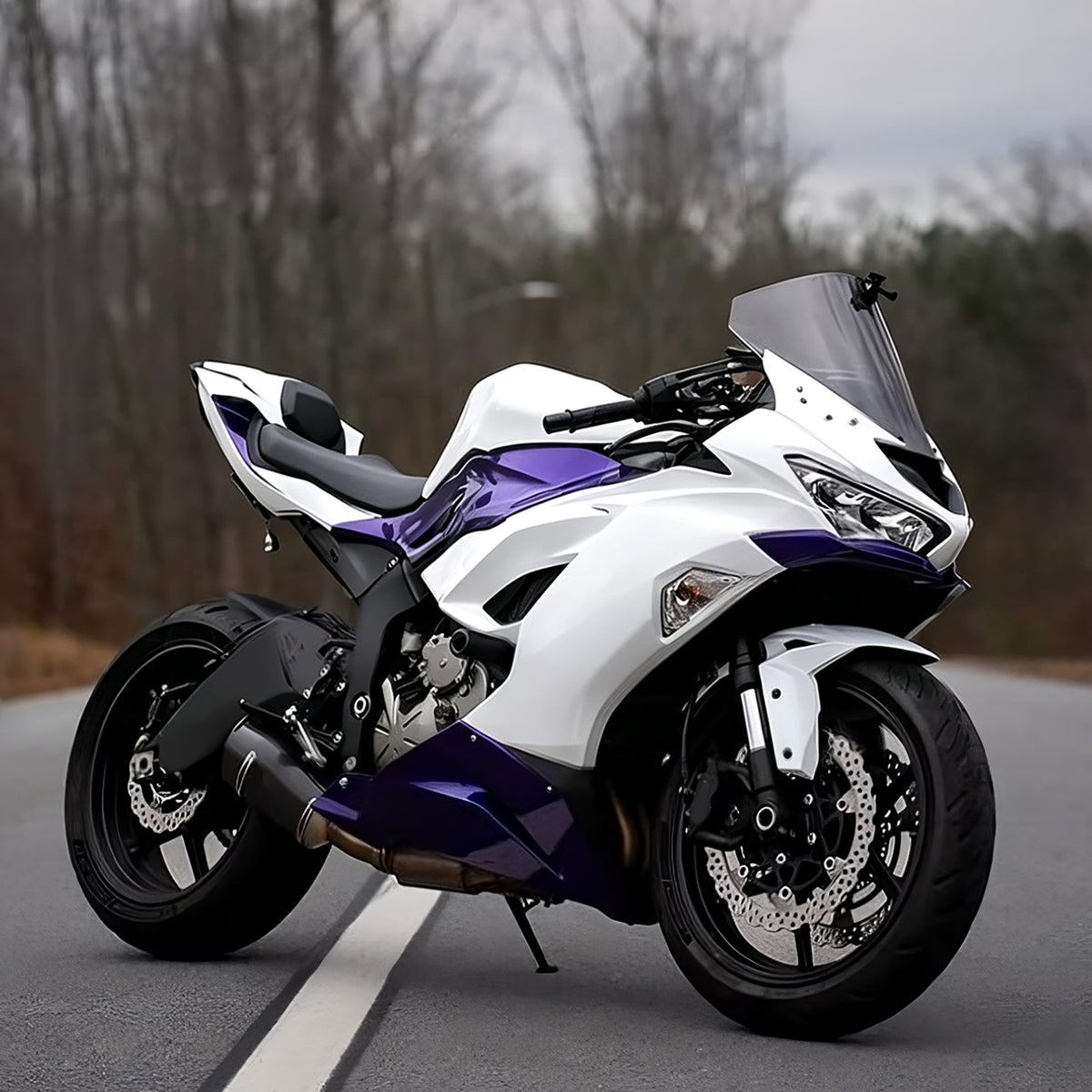 Amotopart 2019-2023 Kawasaki ZX6R White Purple Fairing Kit