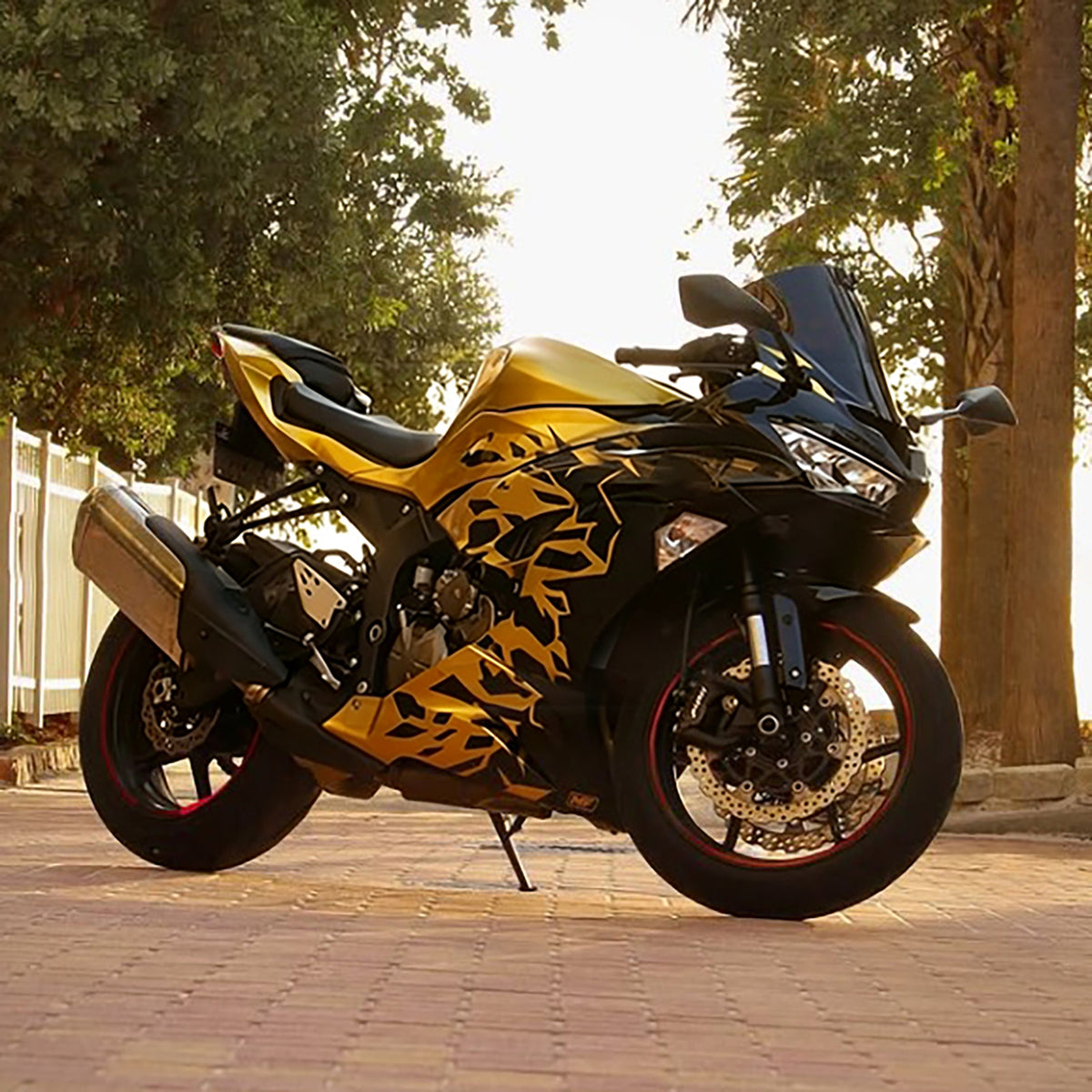 Amotopart 2019-2023 Kawasaki ZX6R Gold Black Fairing Kit