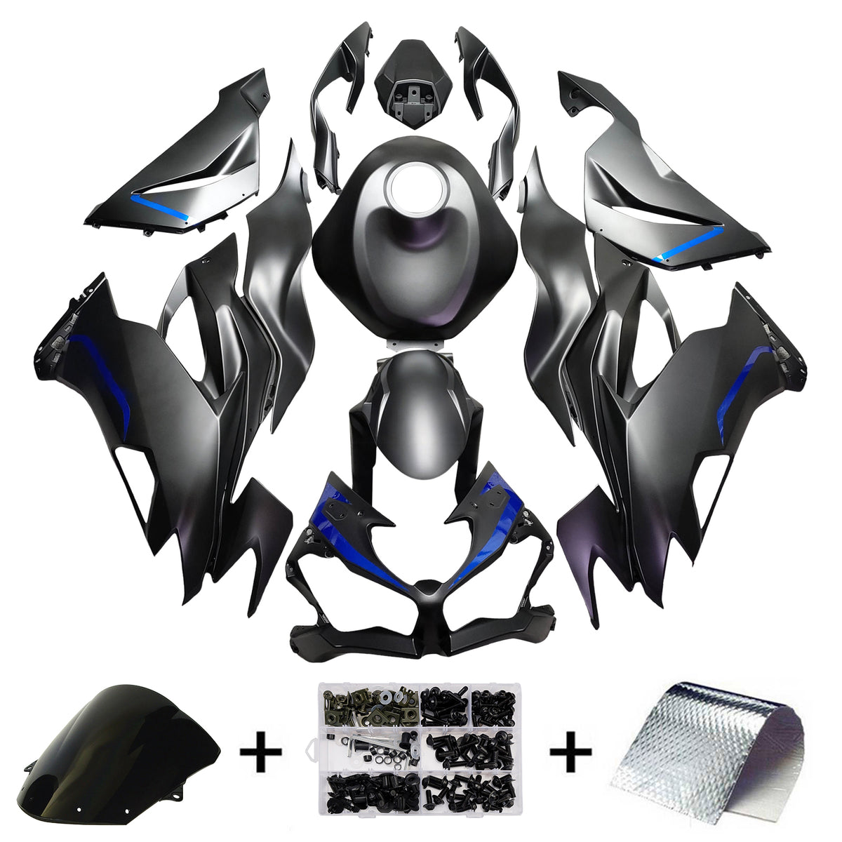 Amotopart 2019-2023 Kawasaki ZX6R Sort Hvid Blå Fairing Kit