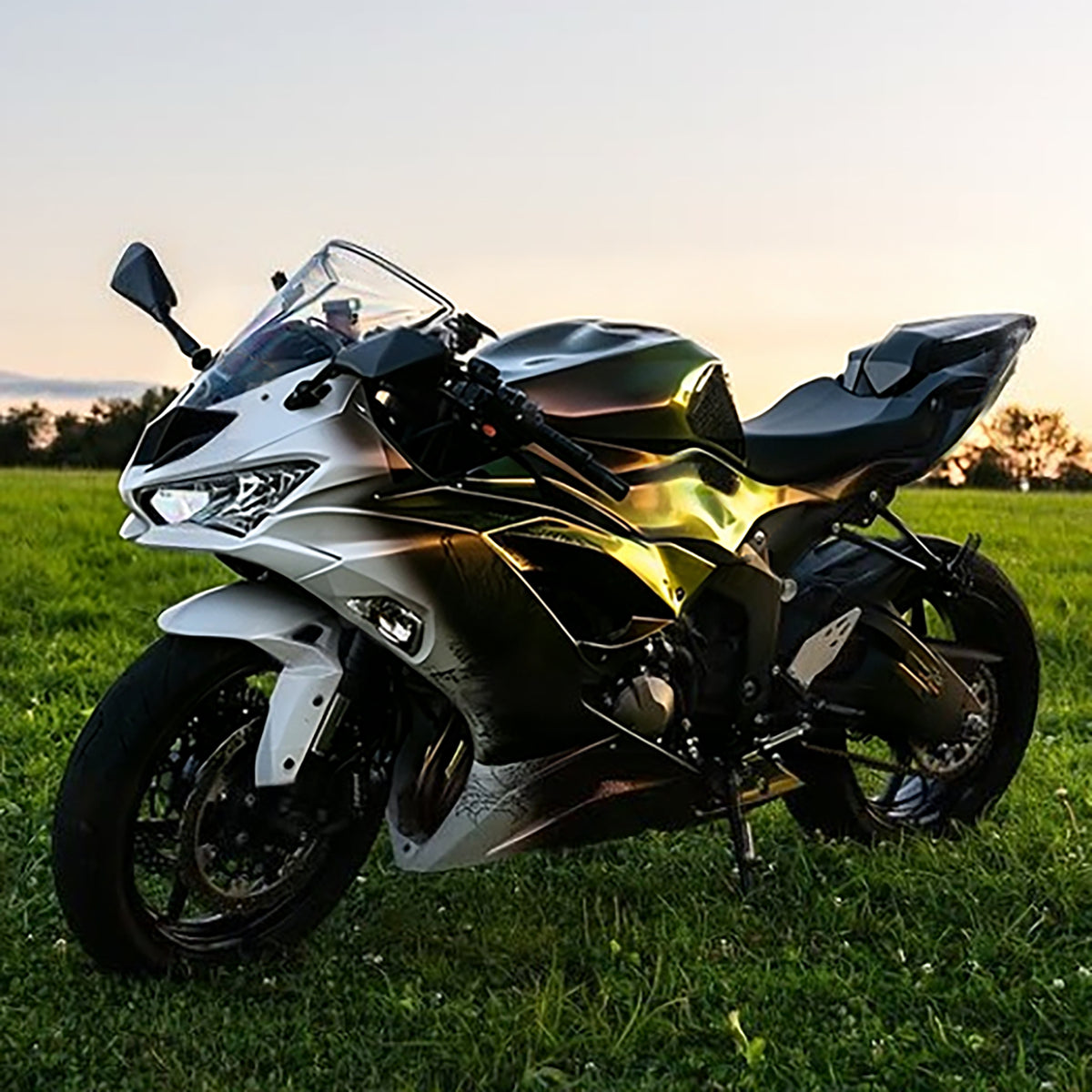 Amotopart 2019-2023 Kawasaki ZX6R Gold White Black Fairing Kit