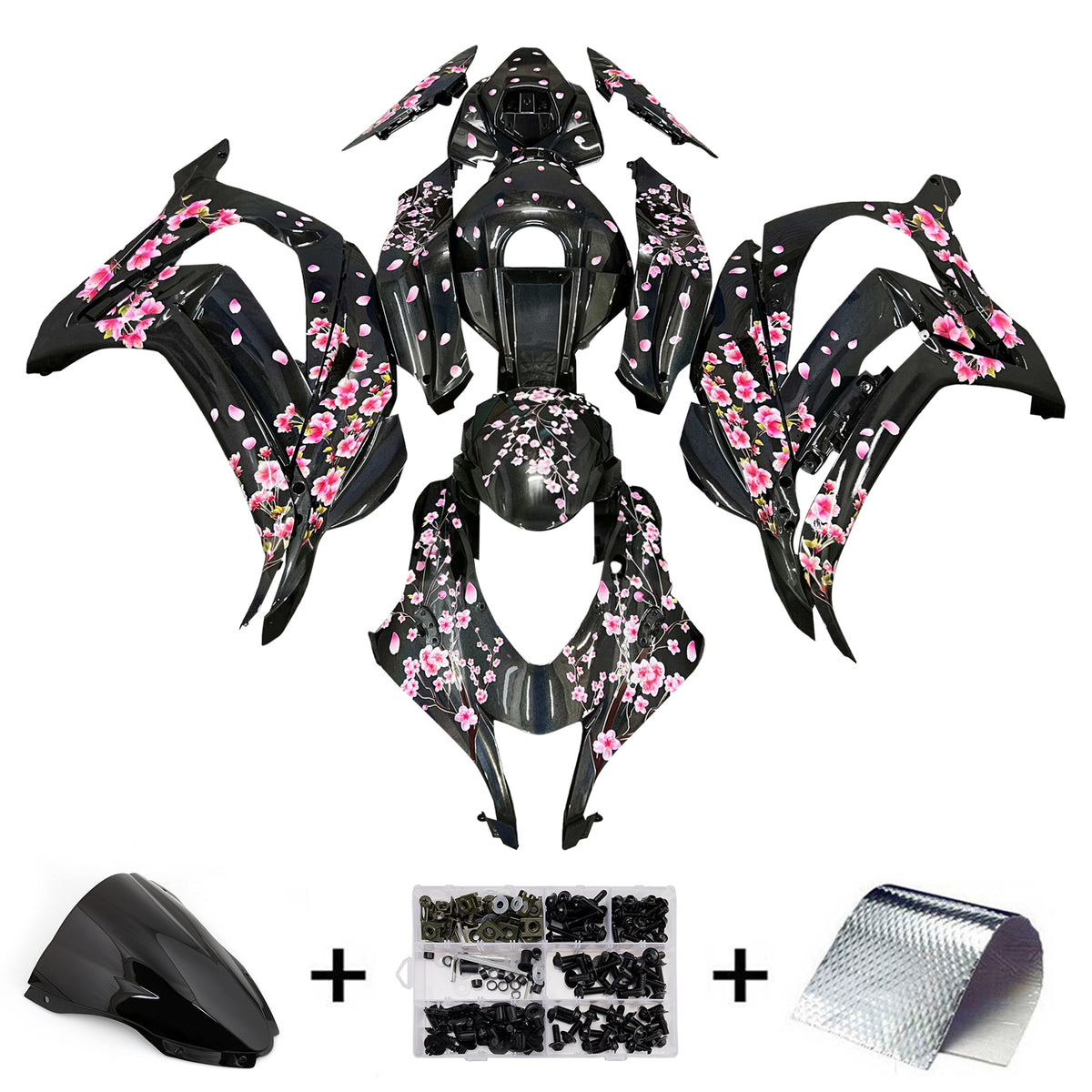 Amotopart 2016-2020 Kawasaki ZX10R Black Pink Fairing Kit
