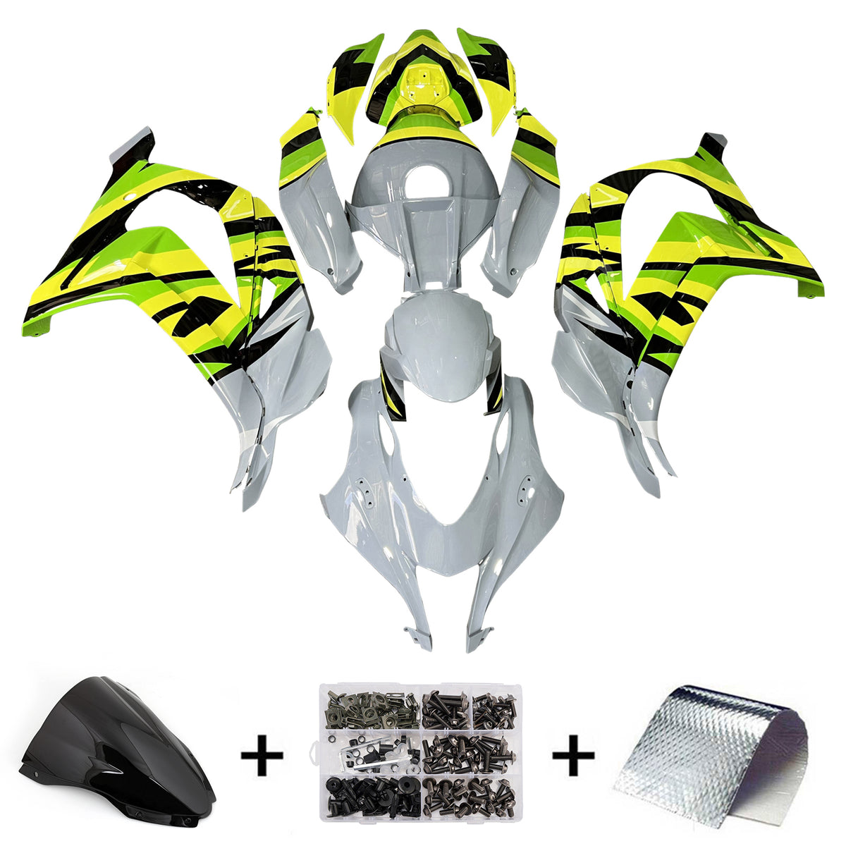 Amotopart 2016-2020 Kawasaki ZX10R Gray Neon Yellow Black Fairing Kit