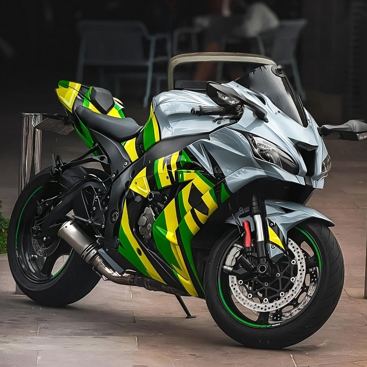 Amotopart 2016-2020 Kawasaki ZX10R Gray Neon Yellow Black Fairing Kit