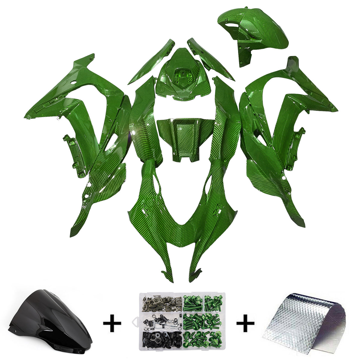 Amotopart 2016-2020 Kawasaki ZX10R Green Carbon Fiber Pattern Fairing Kit