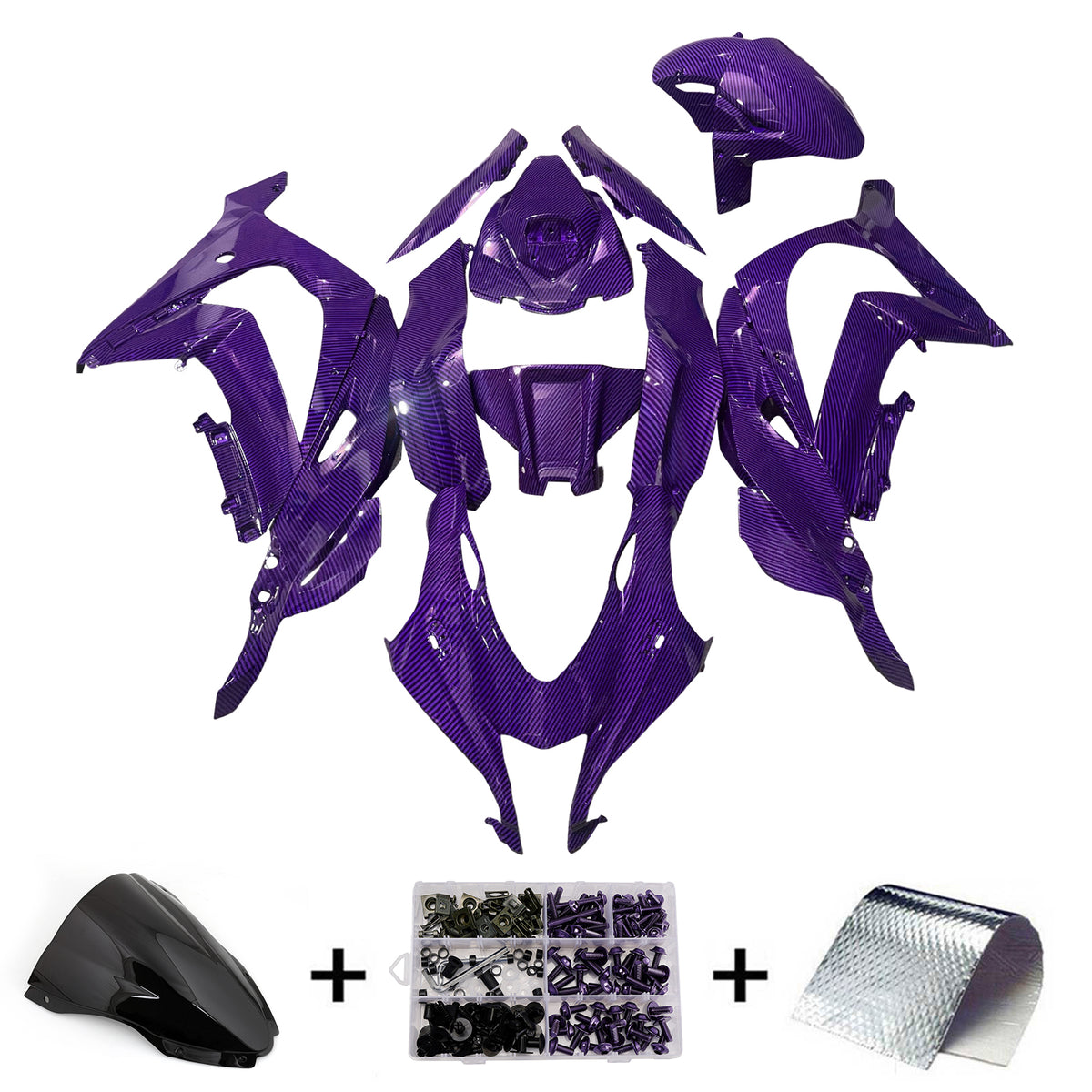 Amotopart 2016-2020 Kawasaki ZX10R Purple Carbon Fiber Pattern Fairing Kit