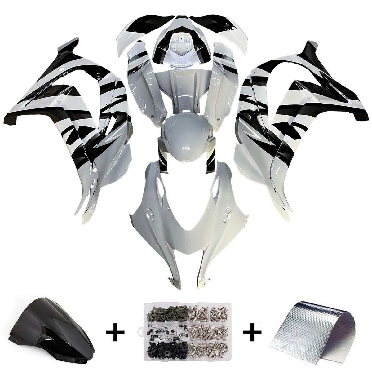 Amotopart 2016-2020 Kawasaki ZX10R White Gray Black Fairing Kit