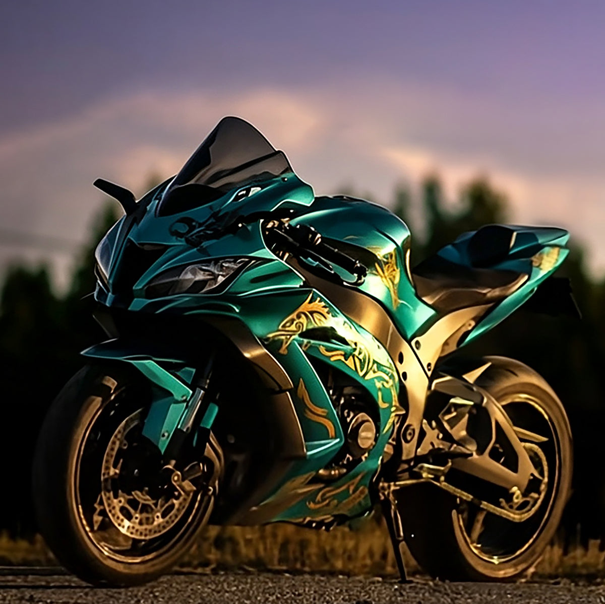Zestaw owiewek Amotopart 2016-2020 Kawasaki ZX10R w kolorze turkusowo-złotym