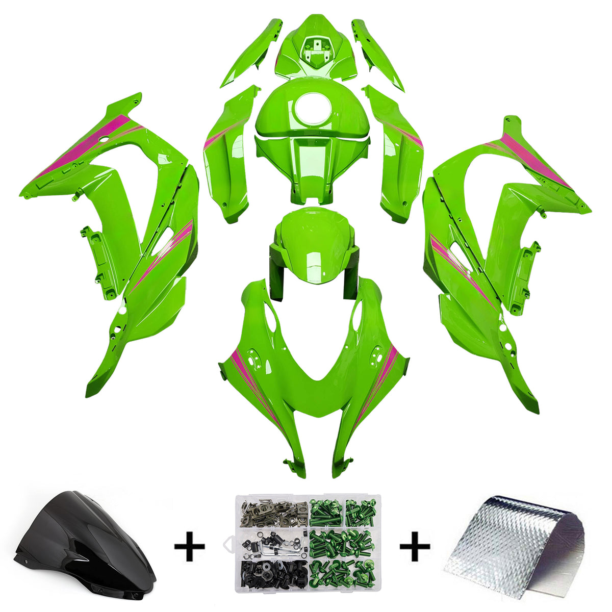 Amotopart 2016-2020 Kawasaki ZX10R Green Pink Fairing Kit