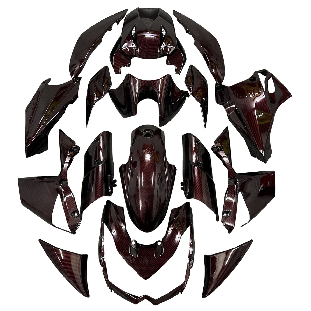 Amotopart 2010–2013 Kawasaki Z1000 Schwarz Rot Karbonfaser-Muster-Verkleidungsset