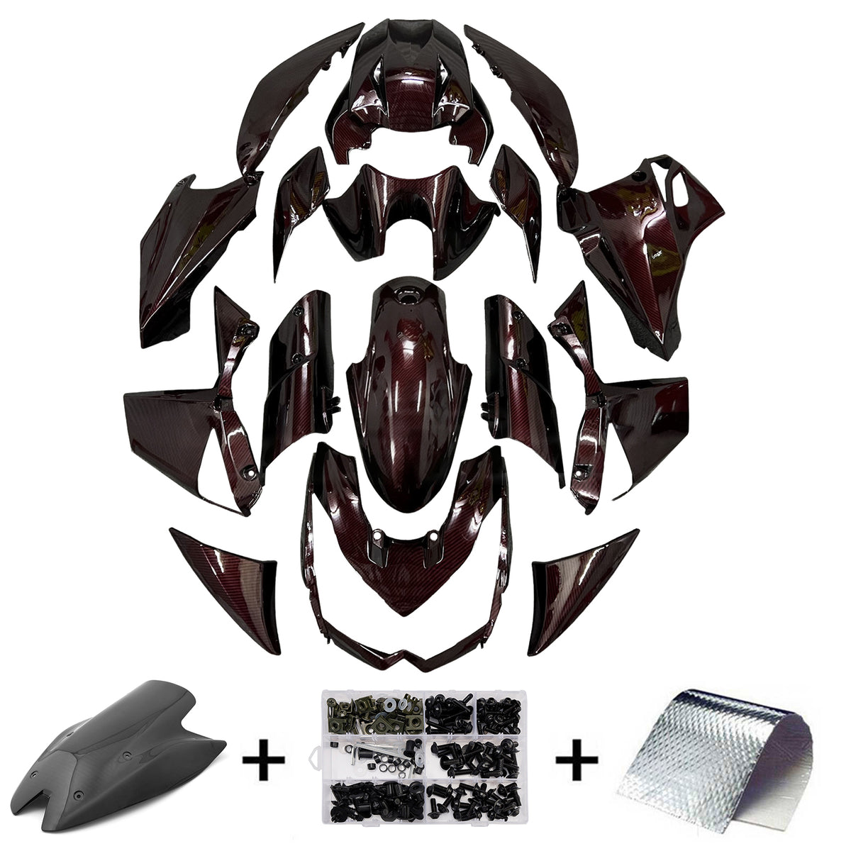 Amotopart 2010–2013 Kawasaki Z1000 Schwarz Rot Karbonfaser-Muster-Verkleidungsset