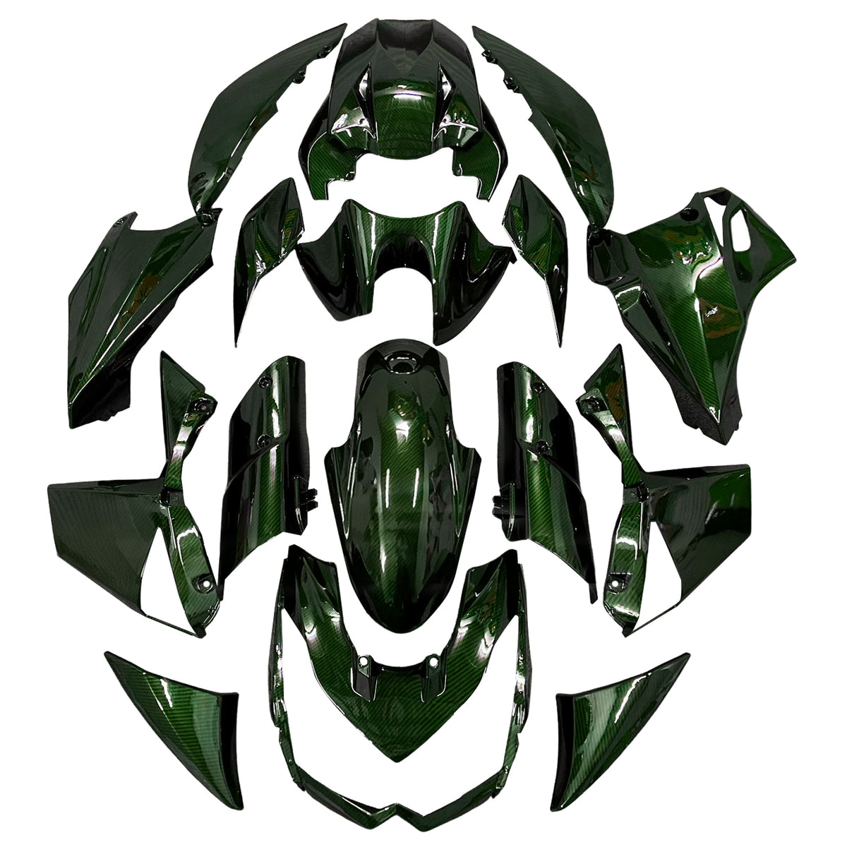 Amotopart 2010–2013 Kawasaki Z1000 Schwarz Grün Karbonfaser-Muster-Verkleidungsset