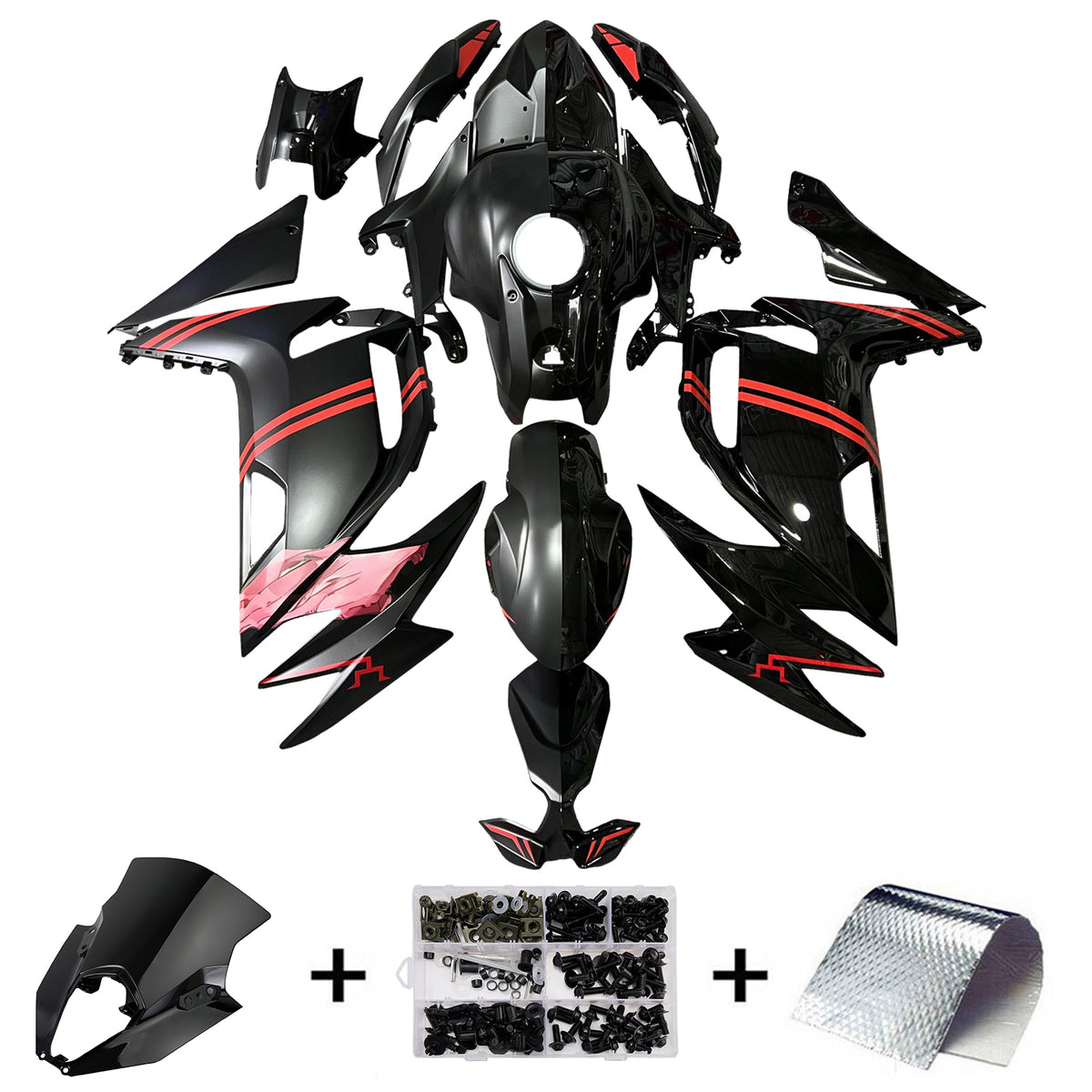 Amotopart 2020–2026 Kawasaki ER-6F Ninja650 Schwarz Rot Verkleidungsset
