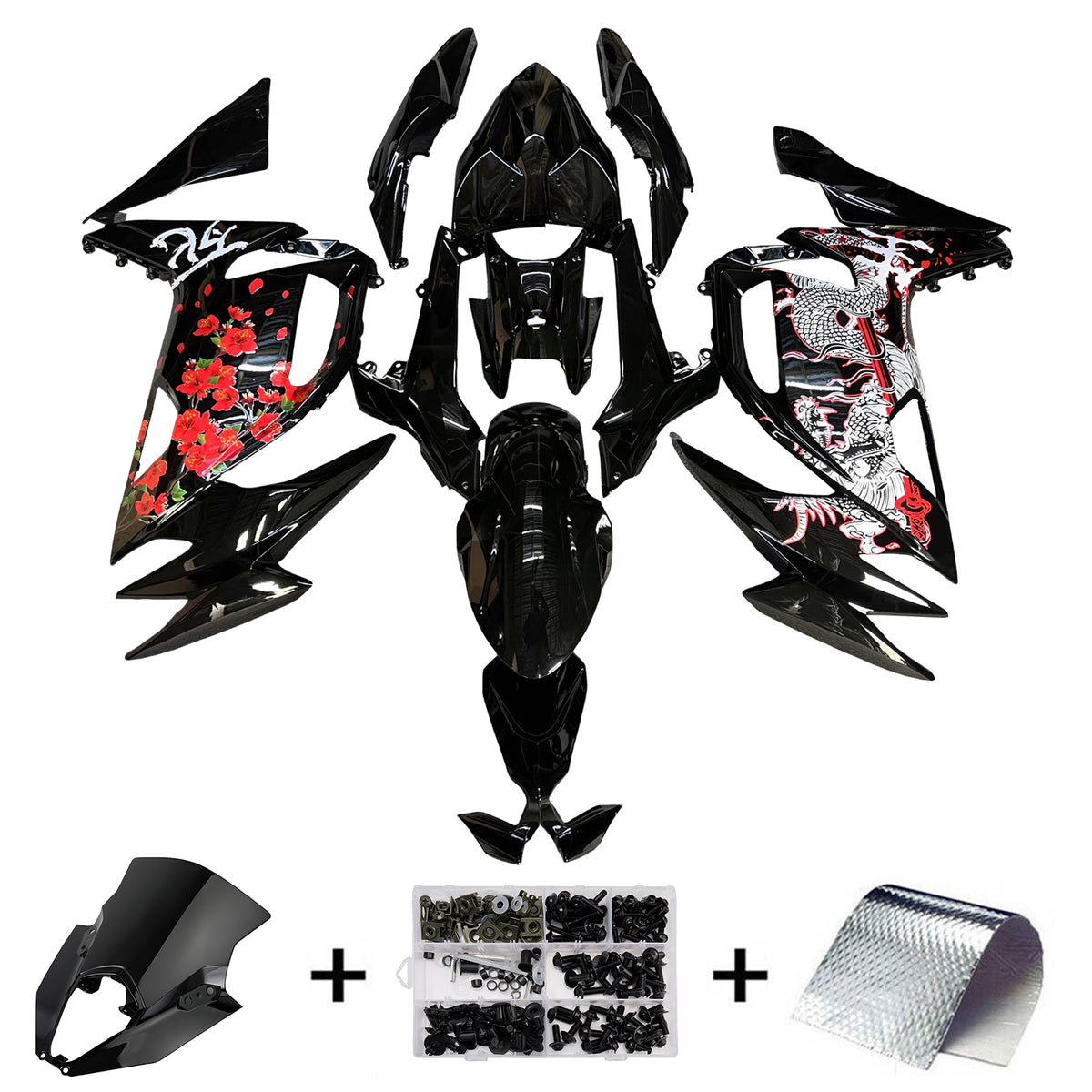 Amotopart 2020-2026 Kawasaki ER-6F Ninja650 Zwart Rood Wit Kuipset