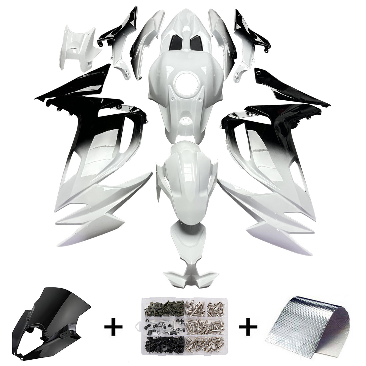 Amotopart 2020–2026 Kawasaki ER-6F Ninja650 Weiß Schwarz Verkleidungsset