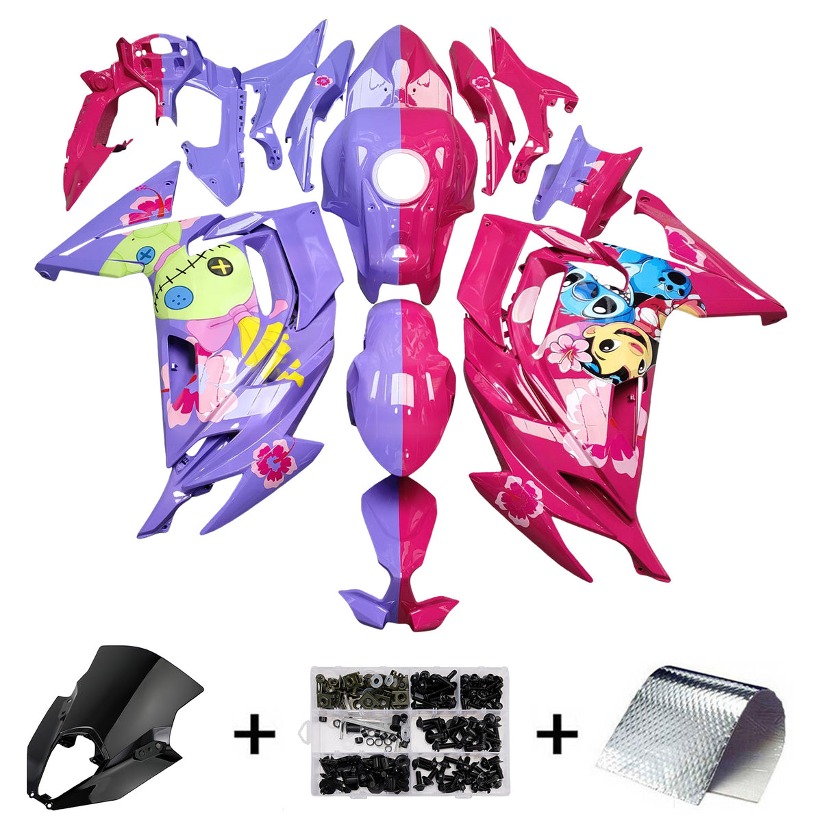 Amotopart 2020-2026 Kawasaki ER-6F Ninja650 Purple Pink Yellow Fairing Kit
