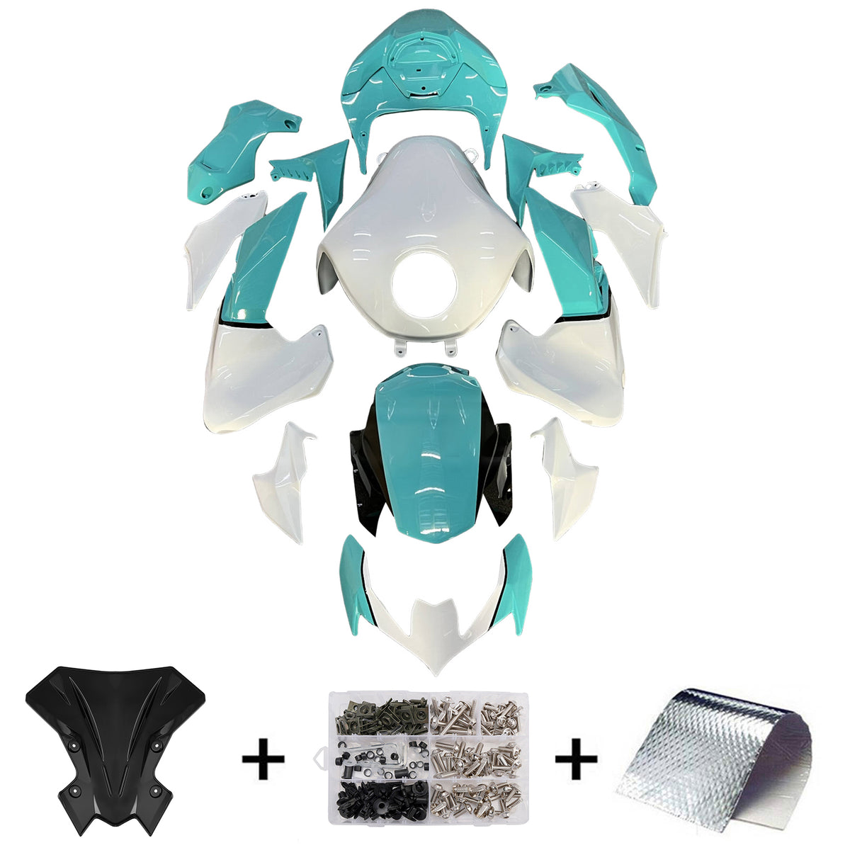 Amotopart 2020-2024 Kawasaki Z900 Teal White Fairing Kit
