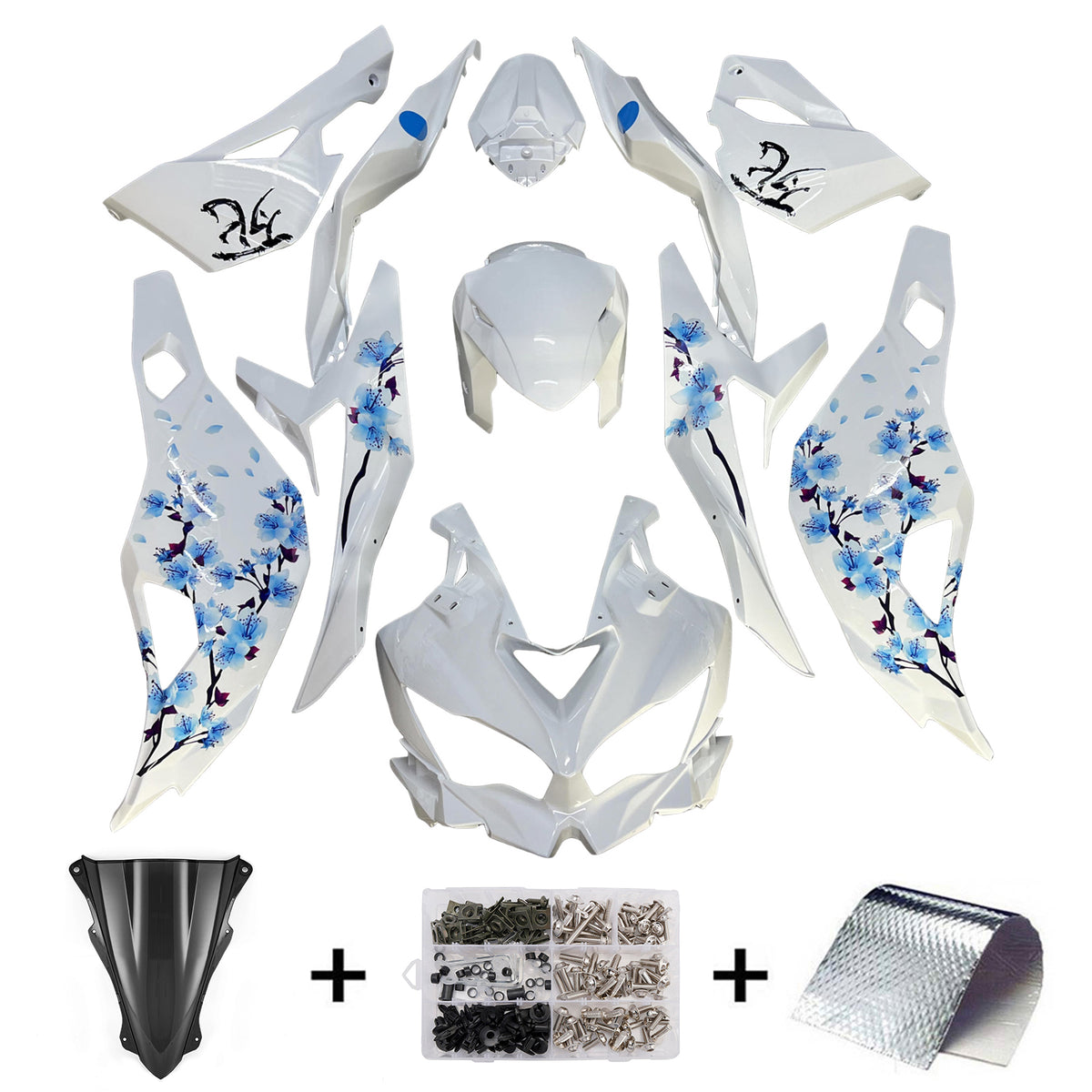 Amotopart 2019-2026 Kawasaki Ninja ZX-25R ZX-4R ZX-4RR White Blue Fairing Kit