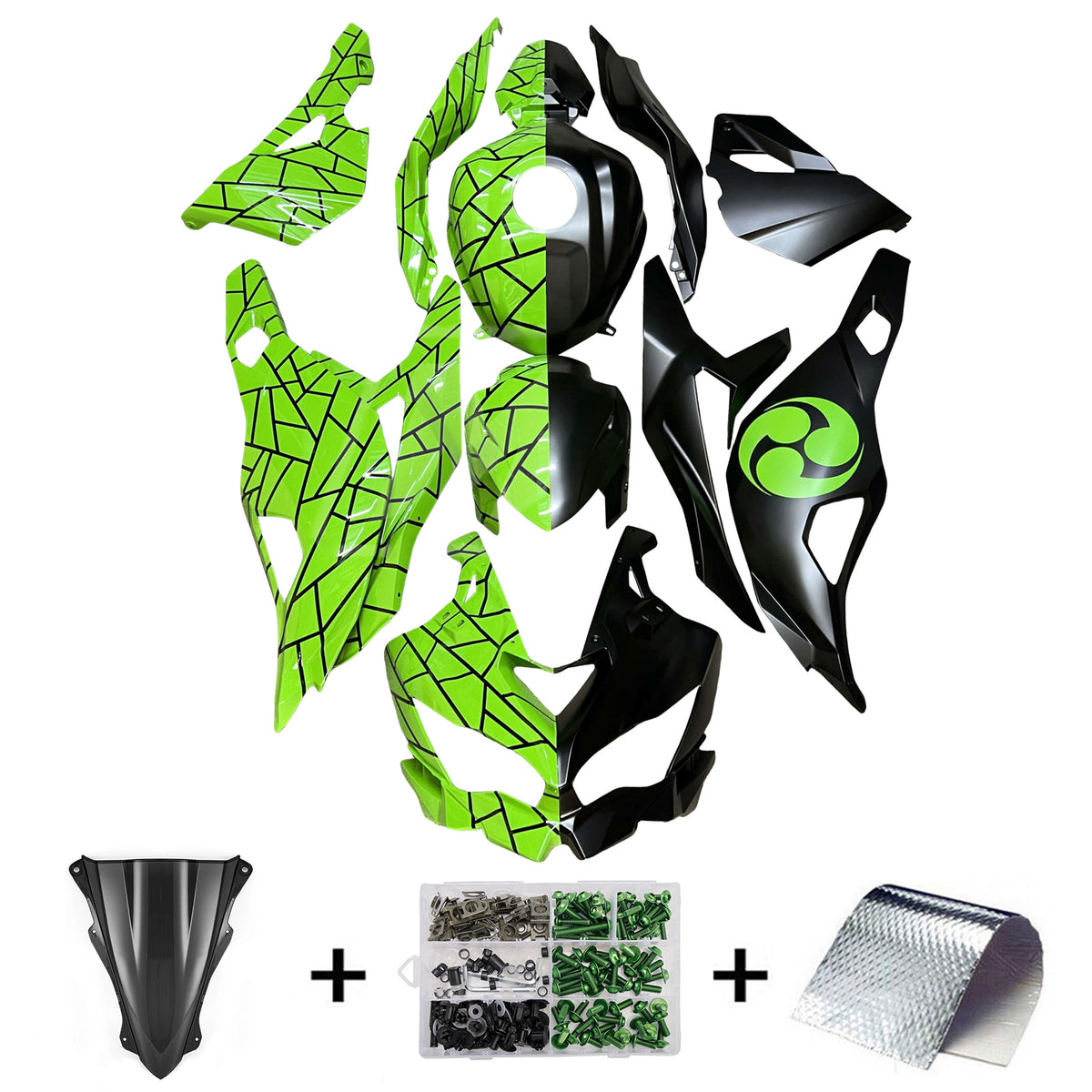Amotopart 2019-2026 Kawasaki Ninja ZX-25R ZX-4R ZX-4RR Green Black Fairing Kit