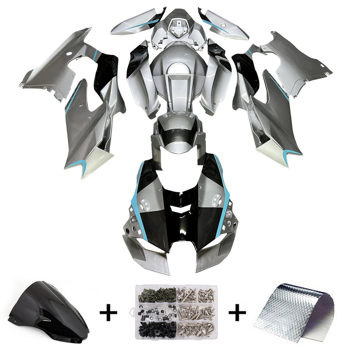 Amotopart 2021-2025 Kawasaki ZX-10R ZX-10RR Silver Black Blue Fairing Kit