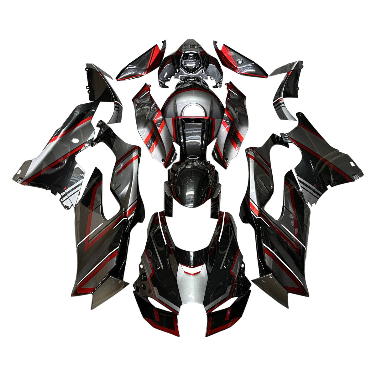 Amotopart 2021-2025 Kawasaki ZX-10R ZX-10RR Sort Rød Sølv Fairing Kit