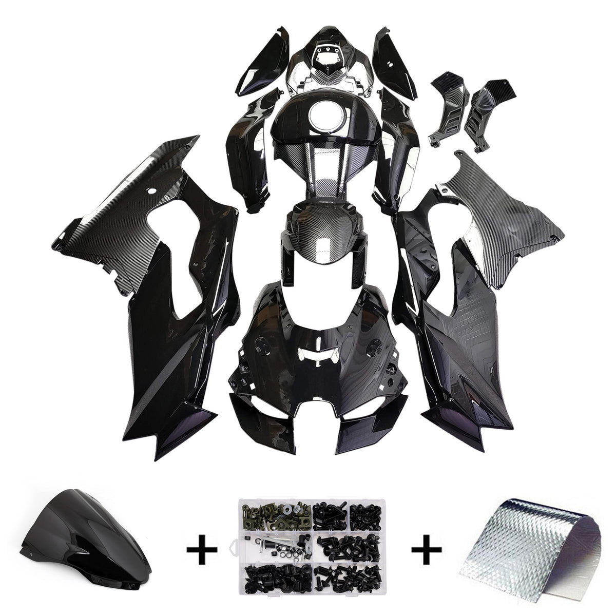 Amotopart 2021-2025 Kawasaki ZX-10R ZX-10RR Black Carbon Fiber Pattern Fairing Kit