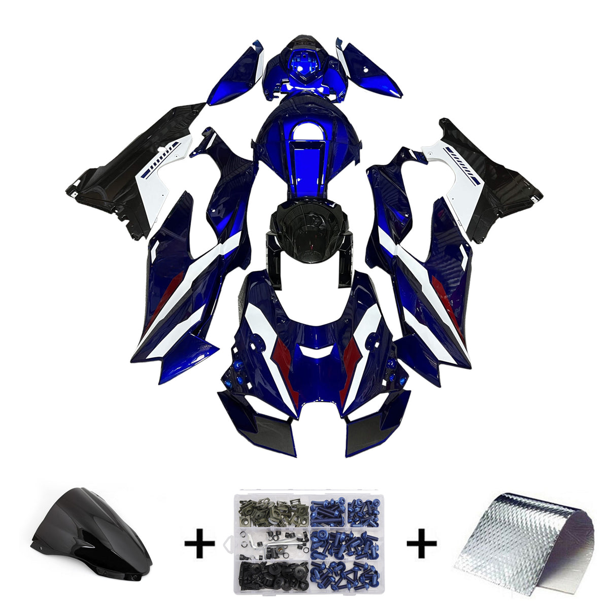 Amotopart 2021-2025 Kawasaki ZX-10R ZX-10RR Blue White Black Fairing Kit