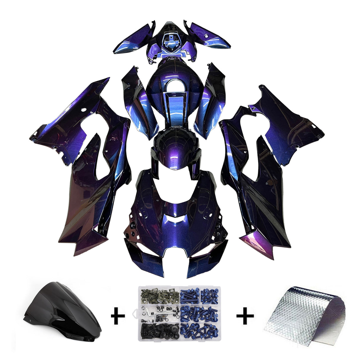 Amotopart 2021-2025 Kawasaki ZX-10R ZX-10RR Purple Blue Black Chameleon Fairing Kit