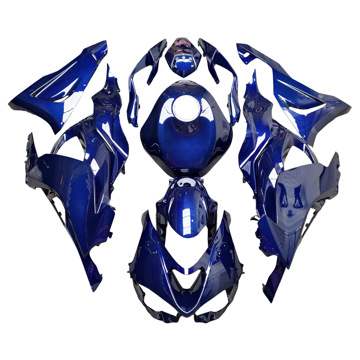 Amotopart 2024-2026 Kawasaki ZX-6R Blue Carbon Fiber Pattern Fairing Kit