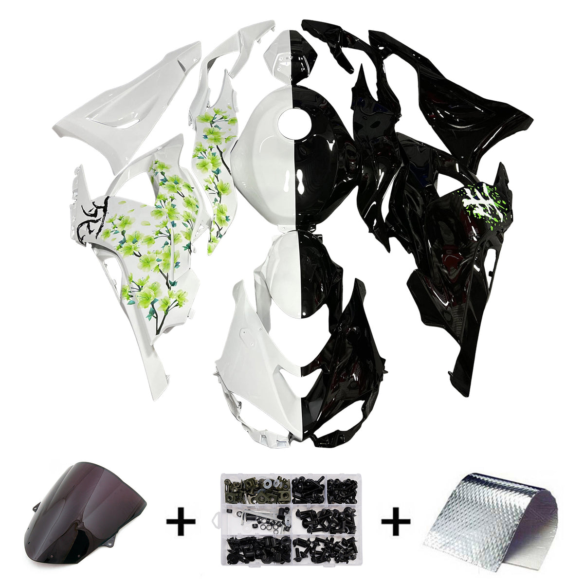 Amotopart 2024-2026 Kawasaki ZX-6R White Black Green Fairing Kit