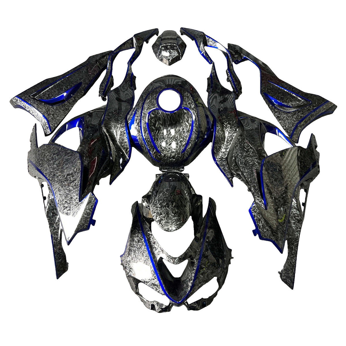 Amotopart 2024-2026 Kawasaki ZX-6R Black Blue Forged Carbon Fiber Pattern Fairing Kit