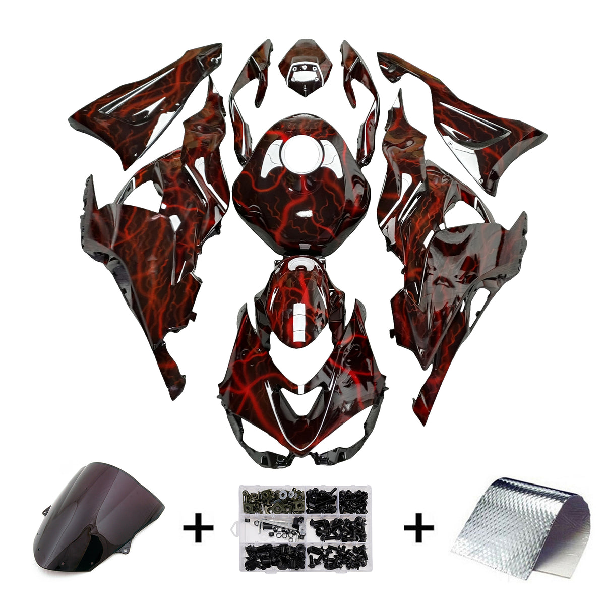 Amotopart 2024–2026 Kawasaki ZX-6R Schwarz-Rot-Verkleidungsset