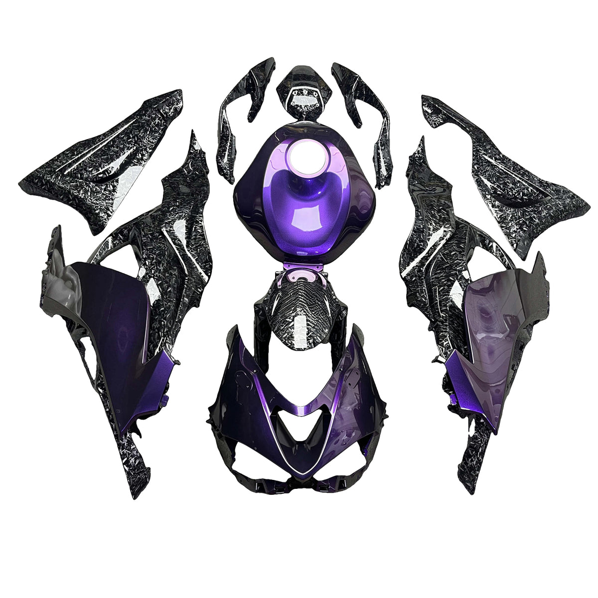 Amotopart 2024-2026 Kawasaki ZX-6R Black Purple Forged Carbon Fiber Pattern Fairing Kit