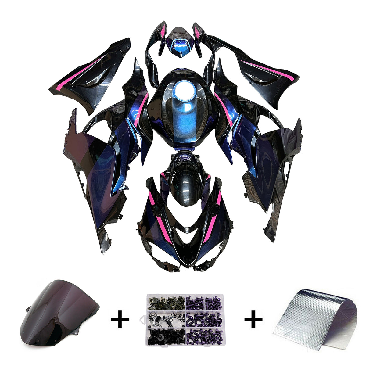 Amotopart 2024-2026 Kawasaki ZX-6R Black Blue Pink Fairing Kit