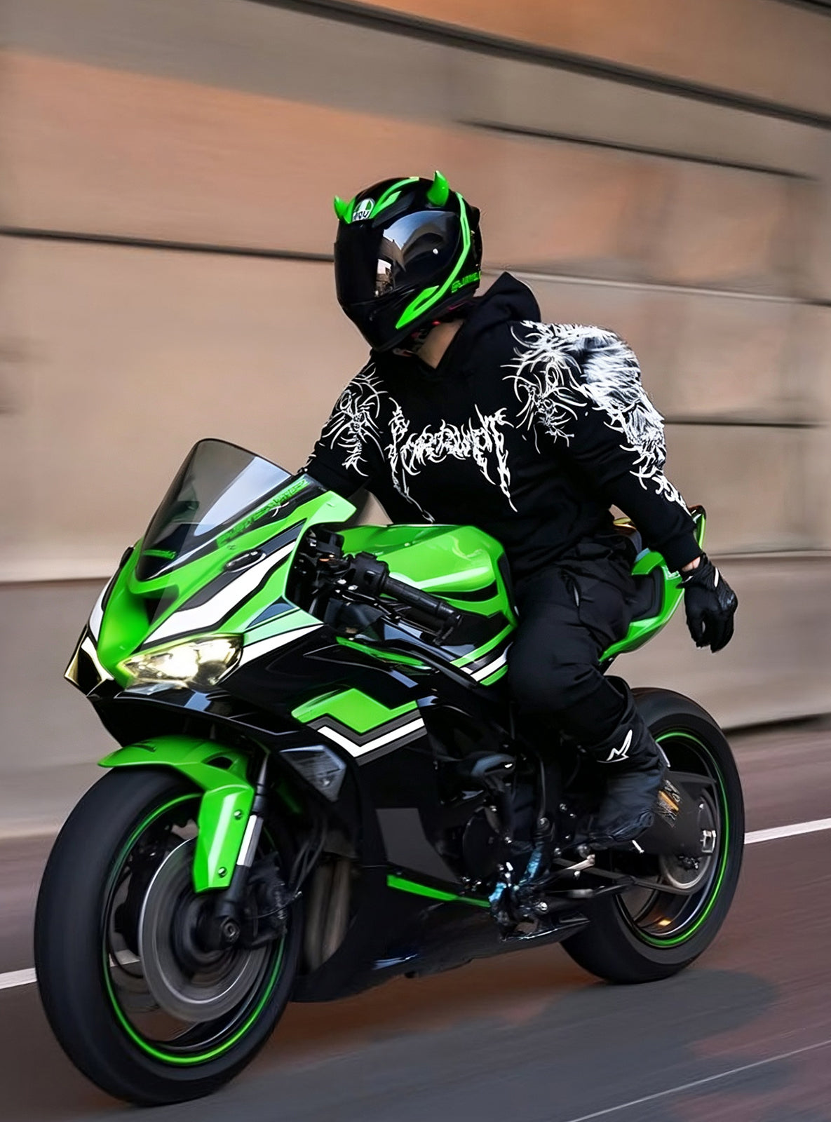 Amotopart 2024-2026 Kawasaki ZX-6R Kit de carénage vert noir