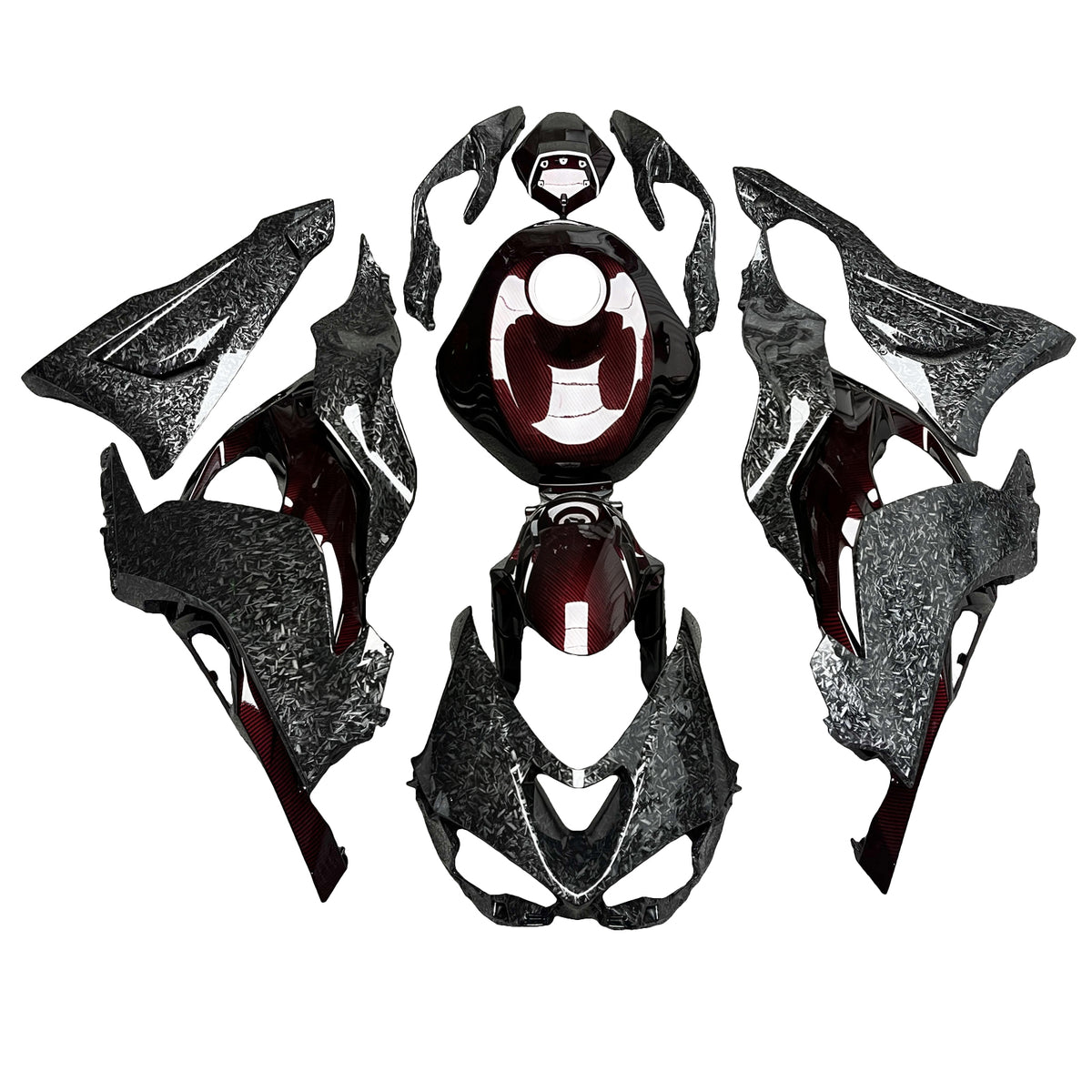 Amotopart 2024-2026 Kawasaki ZX-6R Black Red Carbon Fiber Pattern Fairing Kit