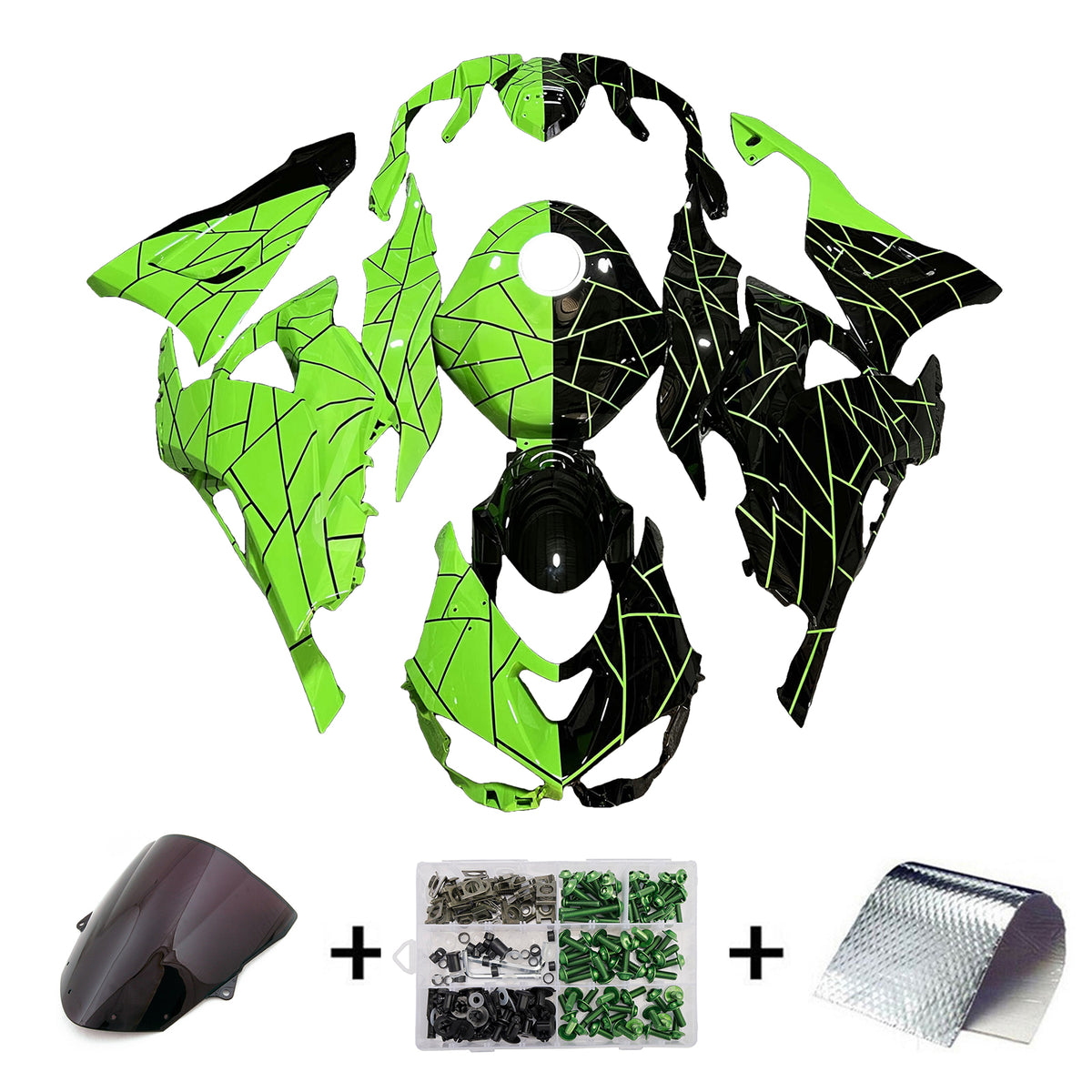 Amotopart 2024-2026 Kawasaki ZX-6R Green Black Fairing Kit