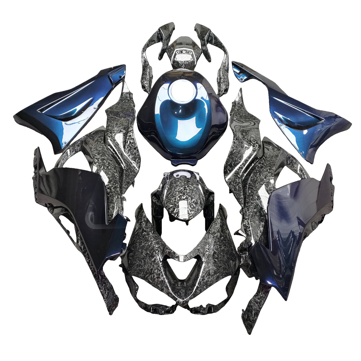Amotopart 2024-2026 Kawasaki ZX-6R Blue Black Forged Carbon Fiber Pattern Fairing Kit