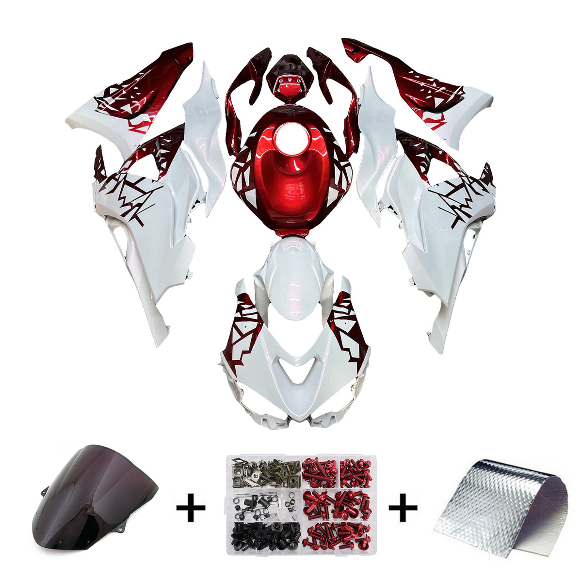 Amotopart 2024-2026 Kawasaki ZX-6R White Red Fairing Kit