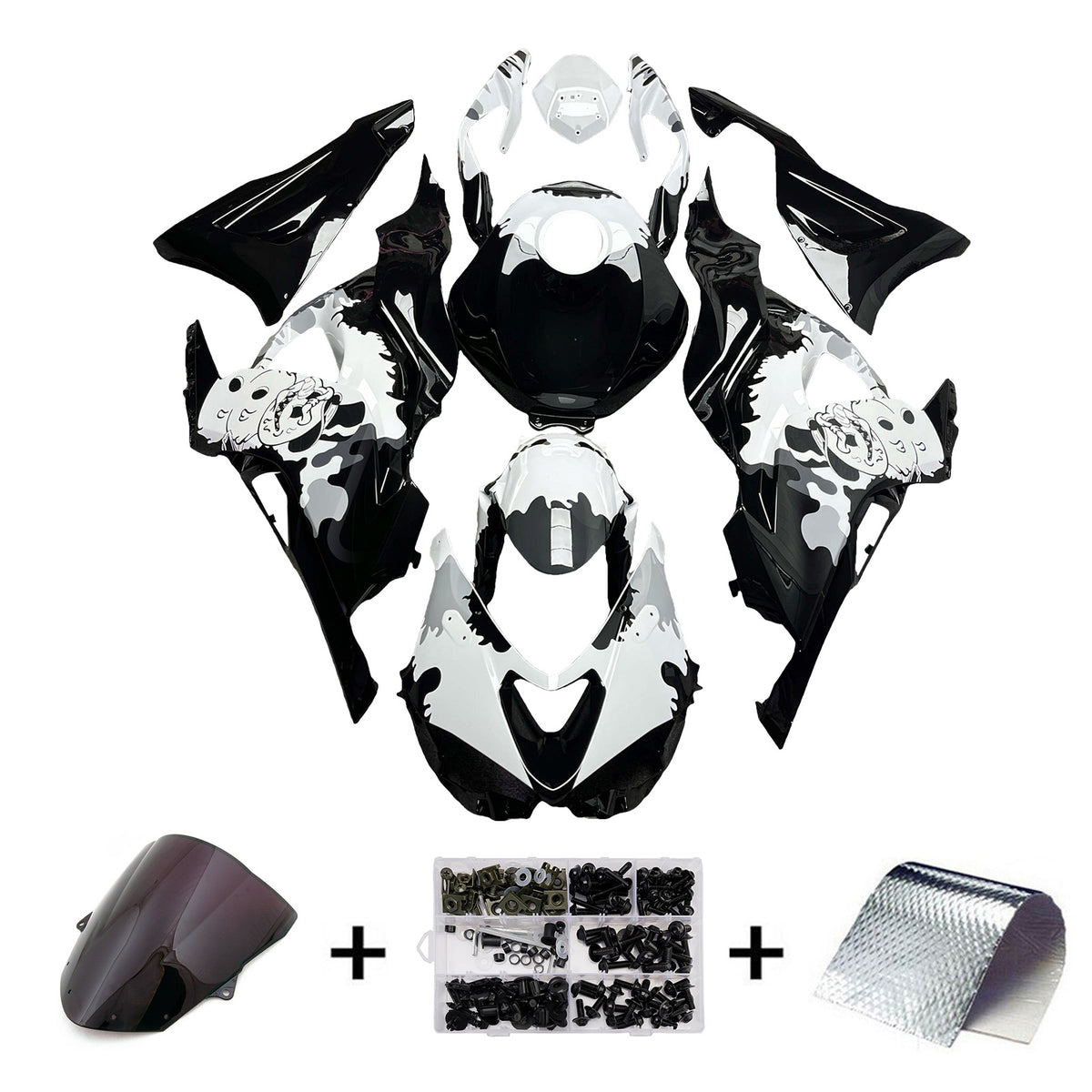 Kit de carénage Amotopart 2024-2026 Kawasaki ZX-6R noir blanc